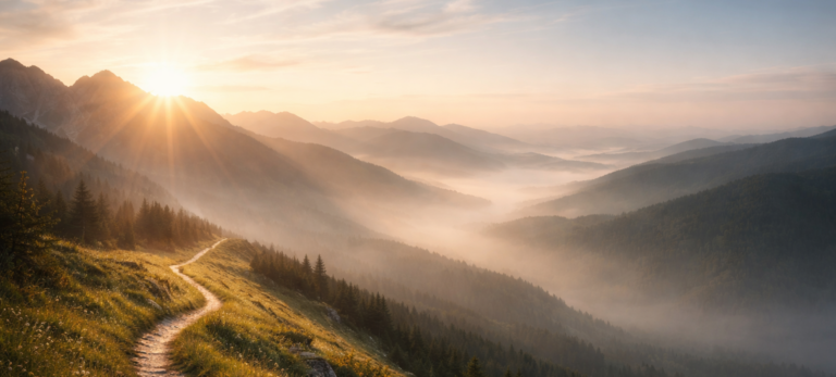 Der Weg über dem nebeligen Tal als Symbol für Orientierung und Halt in Veränderungsphasen.